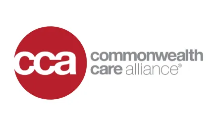 The image features a logo with the text CCA Commonwealth Care Alliance around a red circle, set against a gray background.